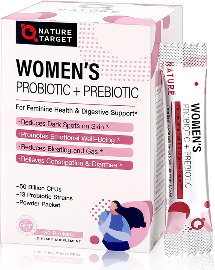 NATURE TARGET Probiotica voor vrouwen Probiotica Powder Supplement - Prebiotica en Probiotica voor gewichtsverlies, Immune en Digestieve Gezondheid Ondersteuning