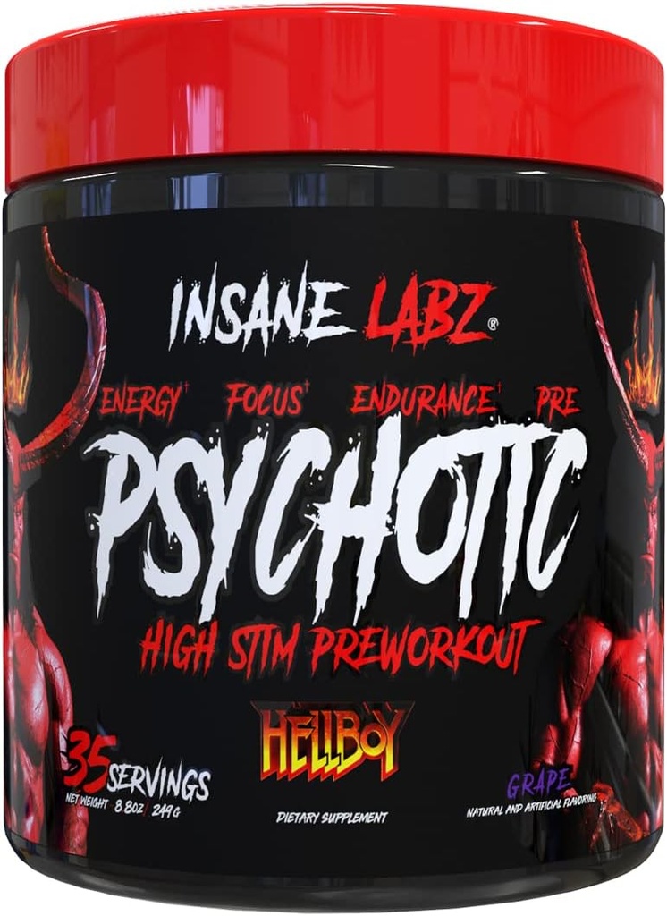 Insane Labz Hellboy Edition, High Stimulant Pre Workout Powder und NO Booster mit Beta Alanine, L Citrulline und Koffein, Boosts Focus, Energy, Endurance, Nitric Oxide Levels, 35 Srvgs, Trauben