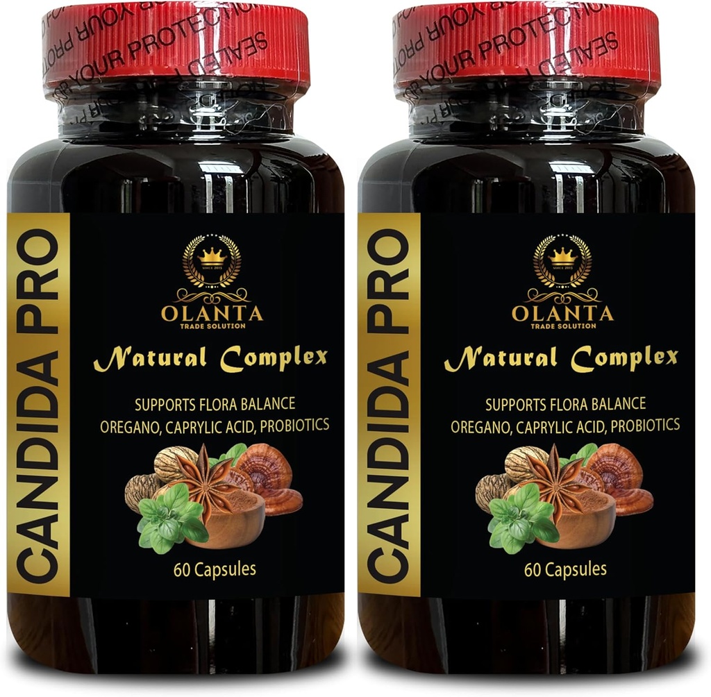 Candida PRO naturlig kompleks - kaprylsyre Supplement for menn, Enzyme Supplement for å støtte balansert Candida, Naturlige urter for intestinal Detox - 2 flasker 120 kapsler