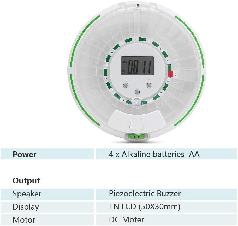 Dispensador automático de comprimidos – Planner/Organizer de medicamentos eletrônicos de 28 dias – Dispense até 6 vezes/dia – Display fácil de ler - Inclui luz piscando, som, alarme e trava de segurança, 9 anéis de modelo
