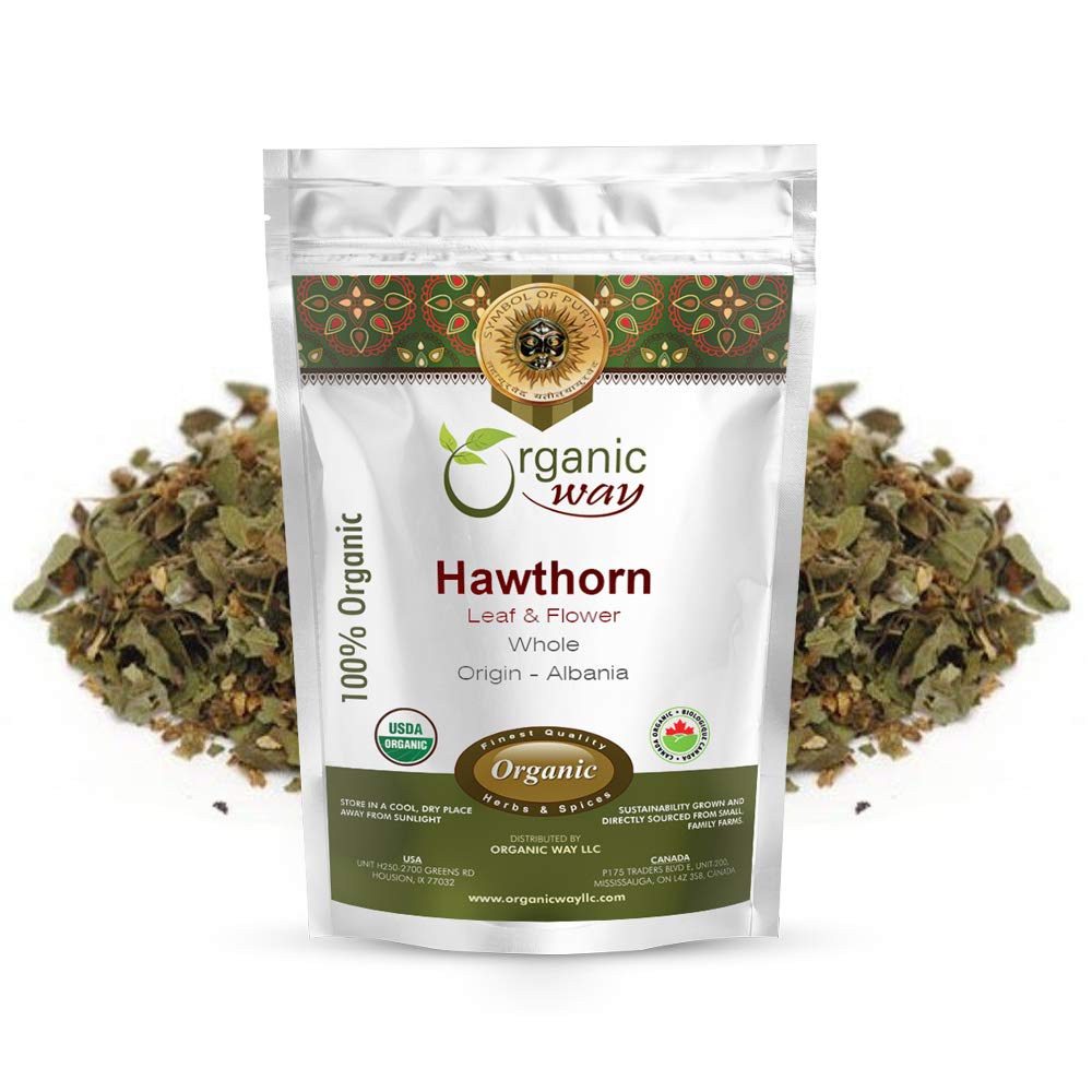 Organic Way Hawthorn Leaf and Flower Whole (Crataegus monogyna) - Herbal Tea | European Wild-Harvest | Organic, Kosher & USDA Certified (1/4 LBS / 4 Oz)
