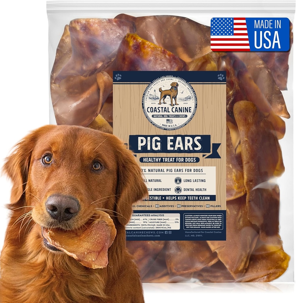 Pig Ears for Dogs Made in United States 124; Pork Ear Dog Chews Long Laasting