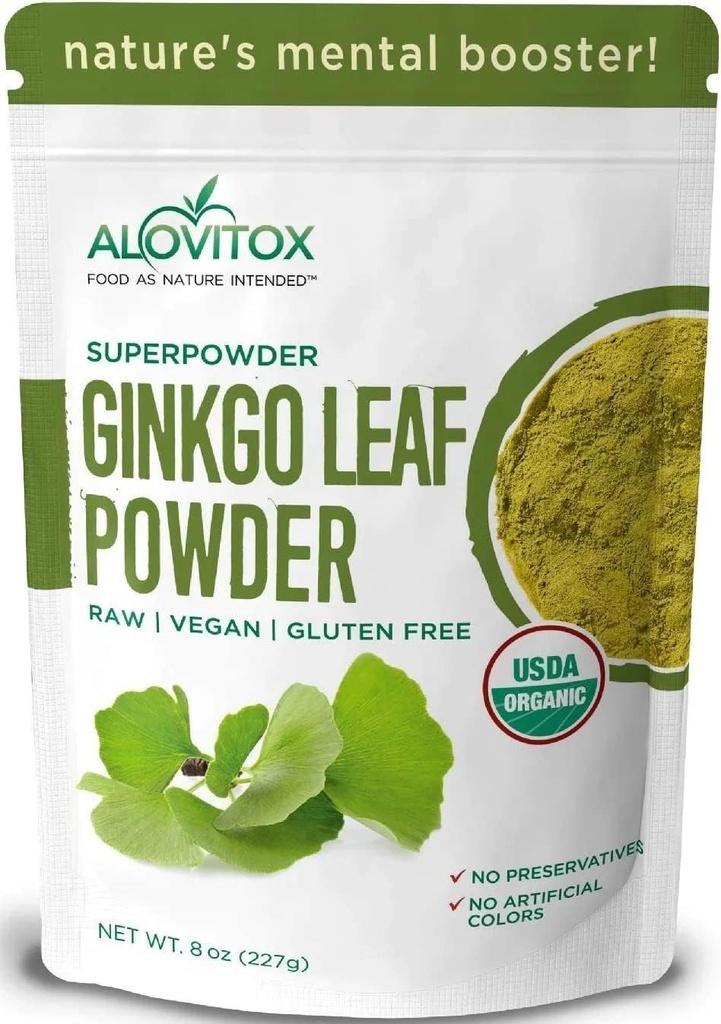 Ginkgo Biloba Leaf Powder 8oz - Ginkgo Biloba Tea soporta envellecemento saudable, memoria, foco, humor e concentración - 100% natural Ginko Leaf Extracto, Vegan, Non GMO e certificado Ginkgo Leaf Powder