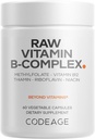 Codeage Raw bitamina B-Complex gehigarria - B bitamina esentzialak Probiotikoekin, entzima Digestiboak, frutak eta barazkiak - 2 hileko hornidura - Methylfolate - Biotin - B12 bitamina - Ez-GMO - 60 kapsulak