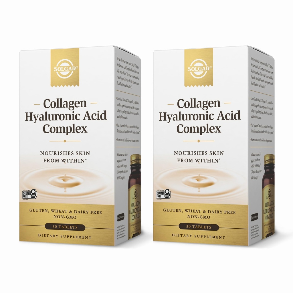 Solgar Collagen Hyaluronic Acid Complex - 30 Tablets, Pack of 2 - Non-GMO, Gluten Free, Dairy Free - 60 Total Servings