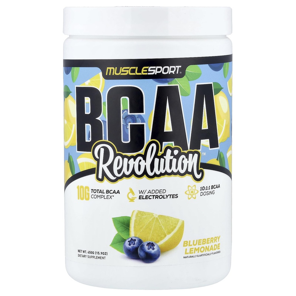 Musclesport BCAA Revolution Amino Acid Powder Supplement for Men & Women - Intra Workout Training Complex - Recovery Supplement (Blueberry Lemonade, 30 Servings)