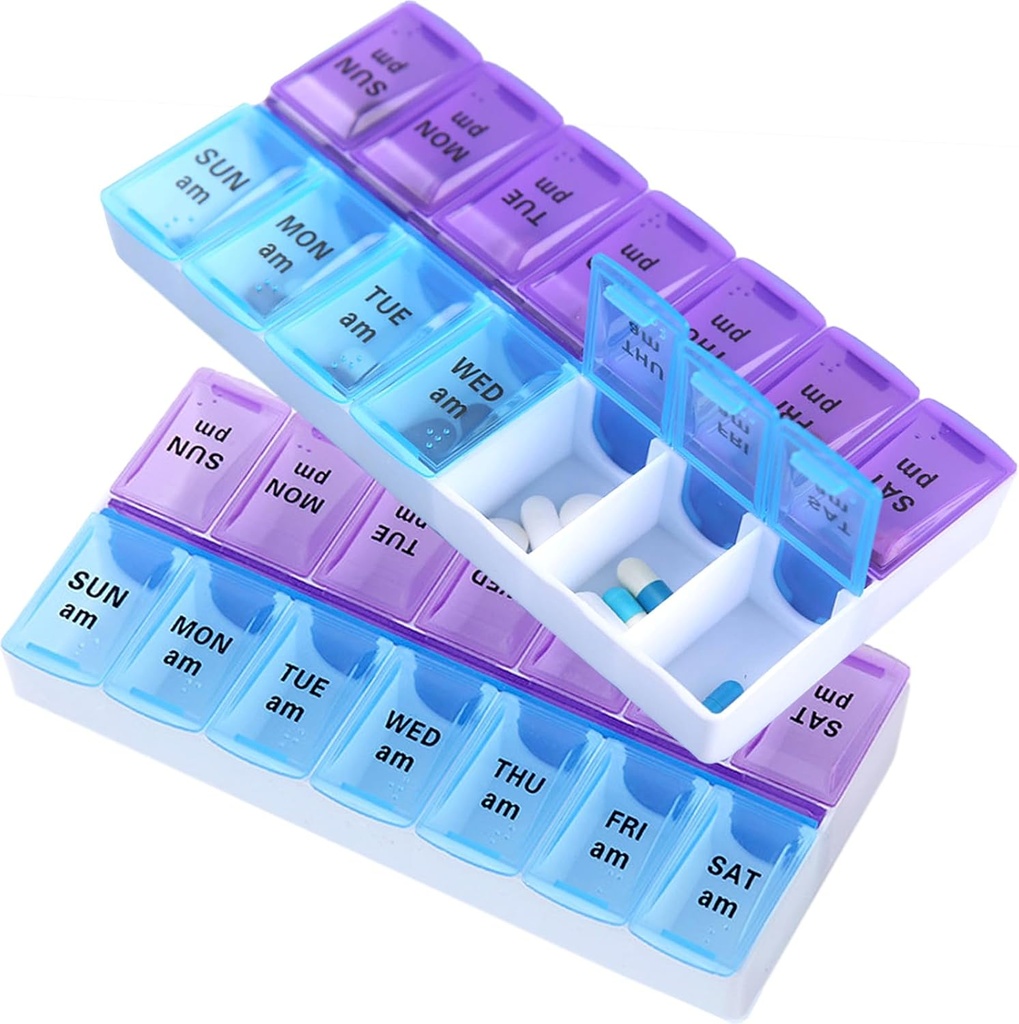 Heti Pill Organizer 2 x egy nap Pill Box Nagy kapacitás AM PM Medicine Tartály Hal Olajok Vitamin Pill Dispenser Kiegészítő Holder (2 PCS)