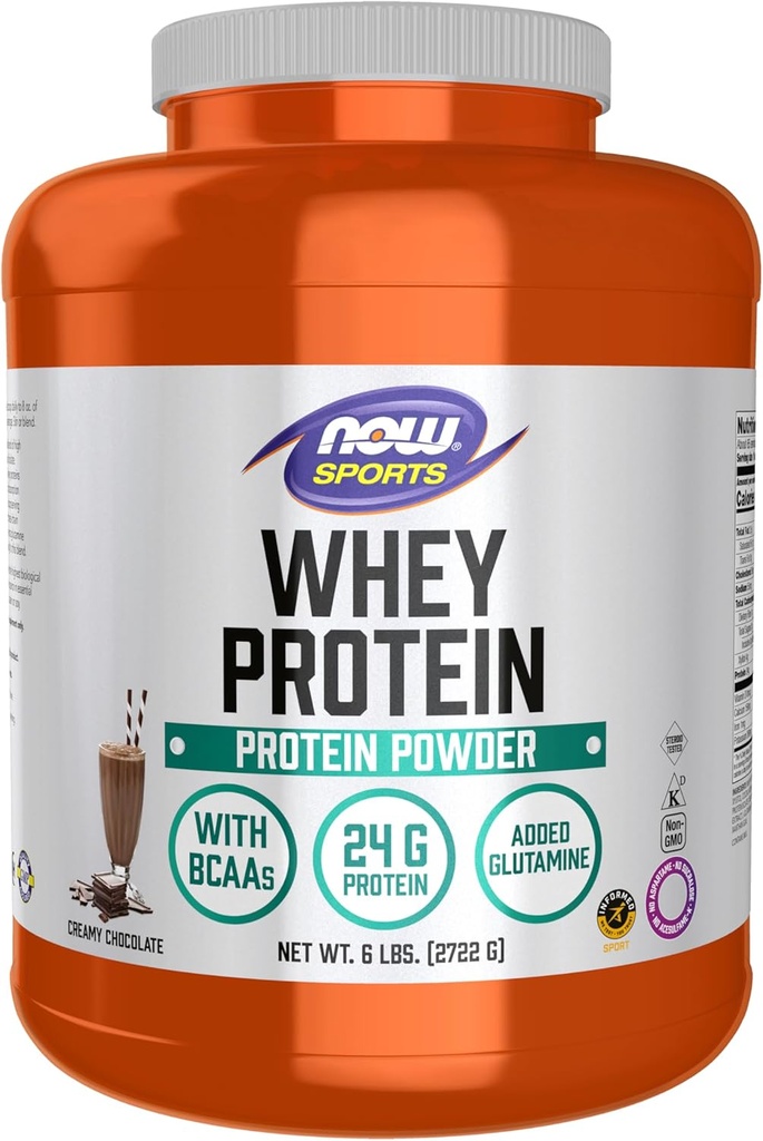 NOW Foods Sports Nutrition, Wei Proteïne, 24 g met BCAA's, Romig Chocoladepoeder, 6-Pond