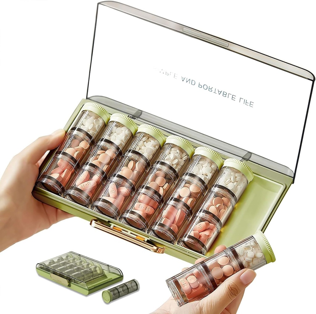 3 razy w ciągu dnia Pill Organizator 7 Dzień, Duży Tygodniowy Pill Organizator, Tygodniowy Pill Box z 7 Oddzielne pojemniki, Portable Daily Medicine Planner Case for Medicine Witamina Fish Supplement (Zielony)