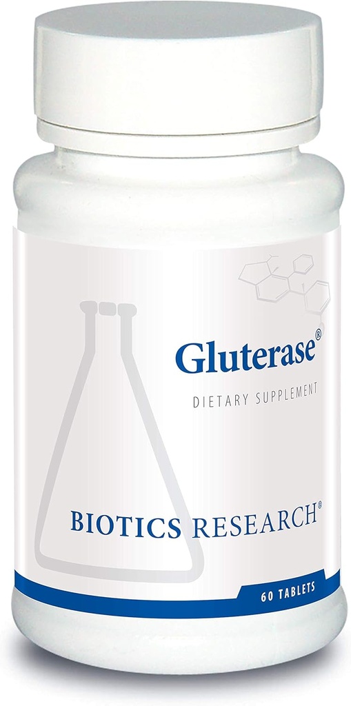 Biotics Research Gluterase Dietary Enzymes for Digesting Gluten, המתמחה Enzyme הכנה, Tolerase, Gut-Supportive Foodsents, Okra, Marshmallow, ויטמין U Complex, 60 טבליות