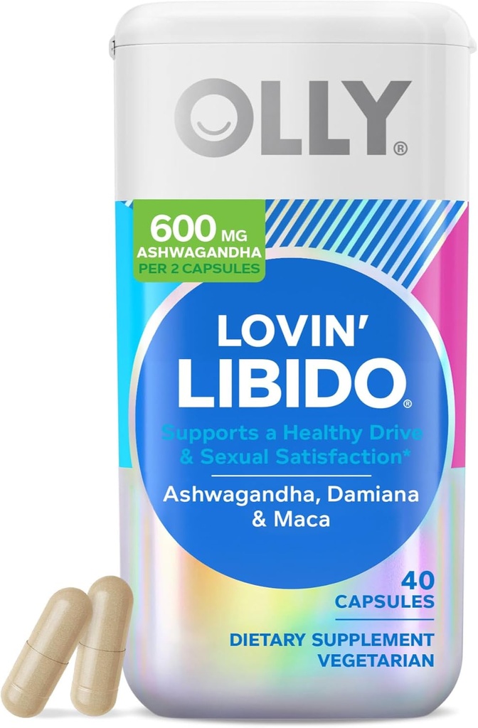 OLLY Lovin capsule libidoului, Boost Dorinţă cu Ashwagandha, Maca & Damiana, Vegetarian, Supliment pentru femei, 20 de zile de aprovizionare - 40 Conte