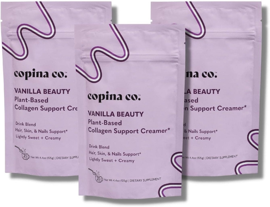 Copina Co. Vanilla Beauty Vegan Collagen Booster Creamer - Plant Based Collagen Support Smoothie Drink Vegan Creamy Blend . Vanilla Flavor . 3 Bags - 25 Servings per Bag