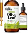 Wild & Organic Olive Leaf Extract Liquid Drops - Antioxidant & Imunitation Supplement - Oleuropein Olive Leaf - Vegan, Cukr & Alcohol- Free Drops - 2 fl oz