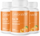 Celebra Vitaminas Suplemento de ferro con vitamina C - 18mg Iron, 36mg Vitamina C, vitaminas bariátricas para pacientes WLS, cirurxía de salto vertical e paso gástrico - Tánxerina, 90 tabletas Chewable
