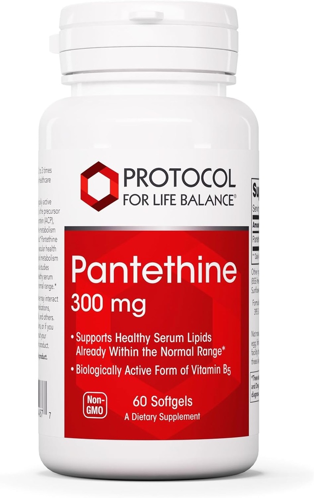 协议Pantethine 300mg - 活体维生素B5 - 肝脏支持* - 支持胆固醇已经在正常范围内* - Pantethine维生素补充 - 60 Softgels