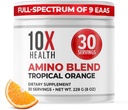 10X Kesehatan Amino Acids - 30 pelayan EAA & BCAA Powder, Pra Workout BCAA dengan Suplemen Amino Acids - BCAAs & EAS untuk Umur-panjang, Dukungan Otot, Energi - Jeruk Tropis