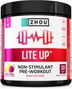 Zhou Lite Up - Non Stim Powder, Nitric Oxid Stim gratis kosttilskudd for menn og kvinner, koffein gratis boost, ren formel - Berry Lemonade Flavor, 7,5 oz Jar (30 Scoops)