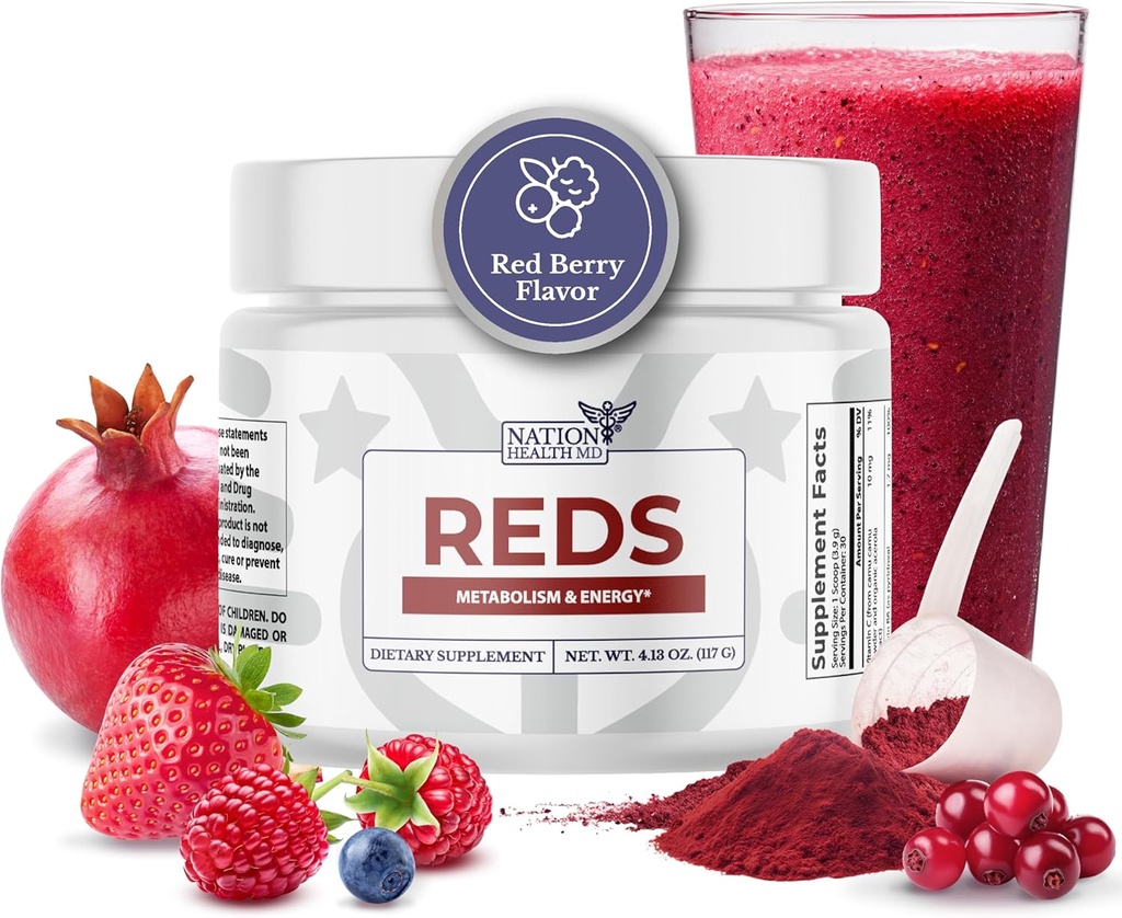 Reds - Super Reds Powder 39 Superfood, Antioxidant-Rich Red Powder Superfood, Probiotikoak eta Digestive Enzymes for Energy, Metabolism & Gut Health - Red Berry Flavor