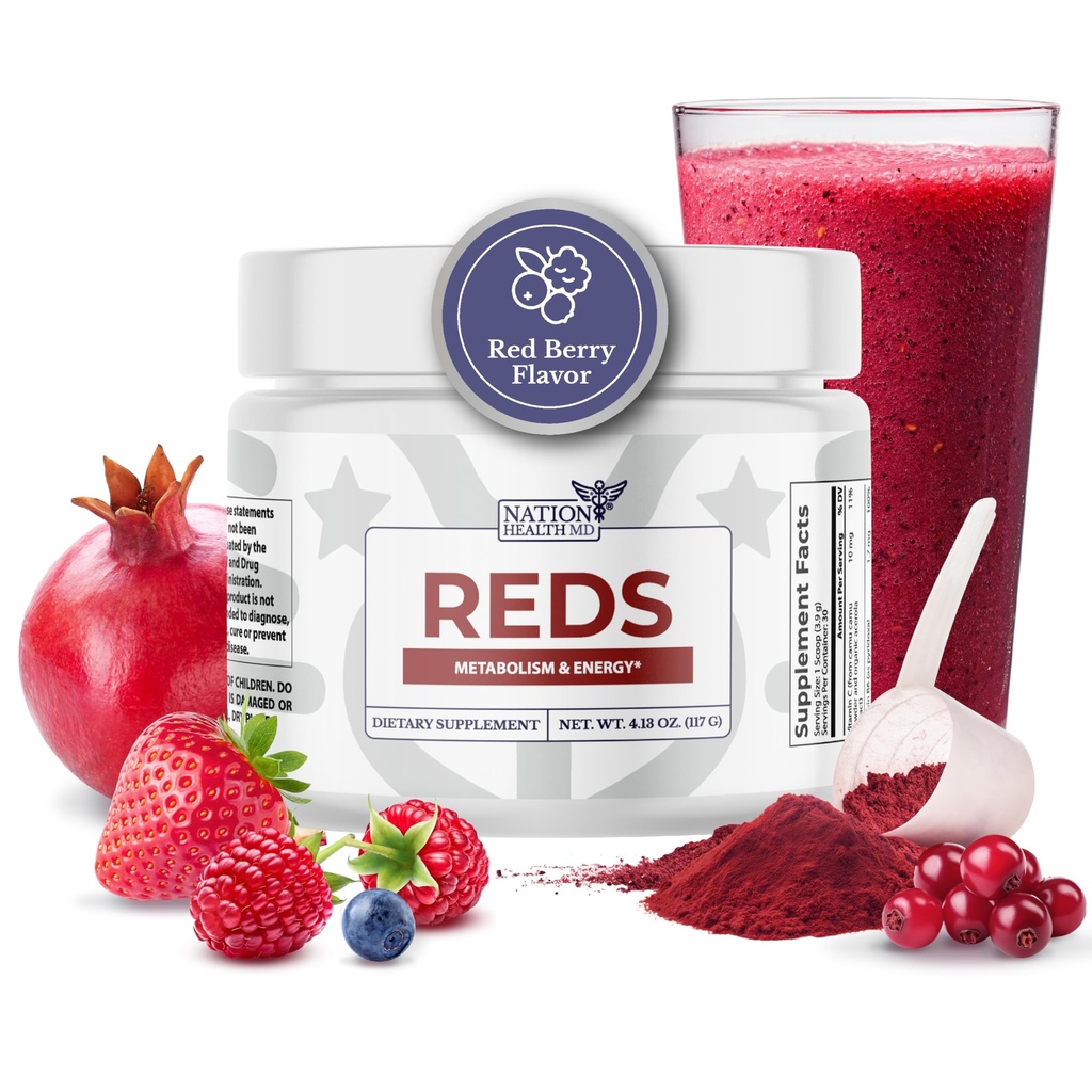 Reds Powder with 39 Superfoods, Antioxidant-Rich [Red Powder Superfood], Probiotics & Digestive Enzymes for Energy, Metabolism & Gut Health - Red Berry Flavor - 4.13 Oz