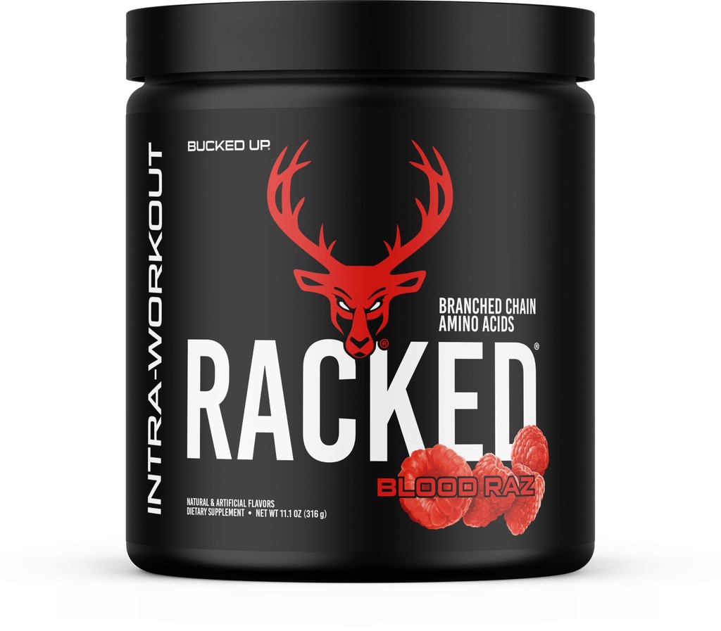 Bucked Up Racked Blood Raz | Intra Workout BCAA 2-1-1 Formula with L Carnitine Acetyl L Carnitine Taurine and L Tyrosine | Amino Acid Powder Supplement (30 Servings)