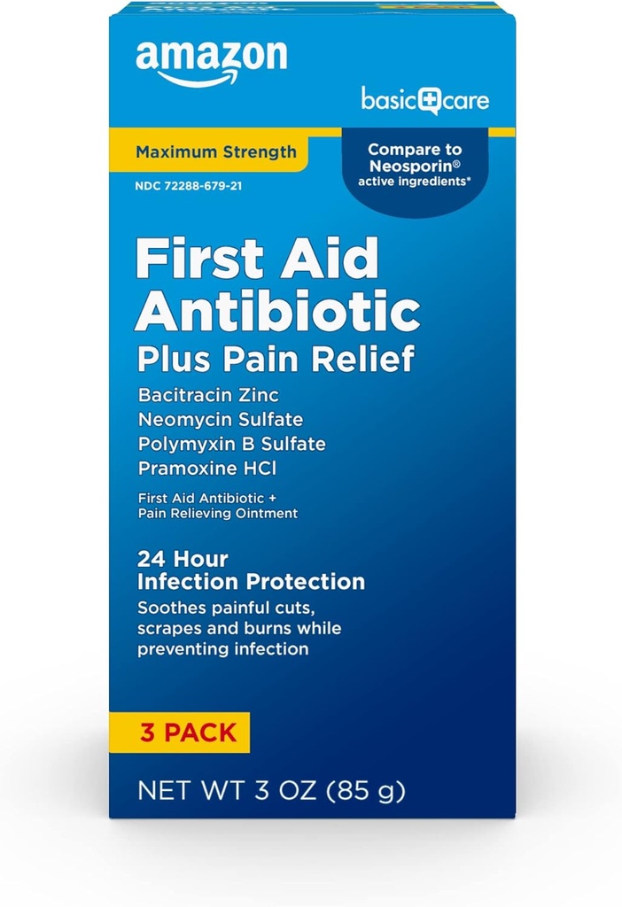 Basic Care Maximum Strength First Aid Triple Antibiotic Ointment, Pain Relief For Minor Cuts, Scrapes and Burns, 3 ounce (1-es csomag)