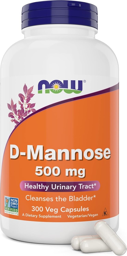 Nüüd D-Mannose 500 mg, 300 kapslit - Vegan, mitte-GMO täiendus naistele ja meestele - toetab tervislikku kuseteede, puhastab põie