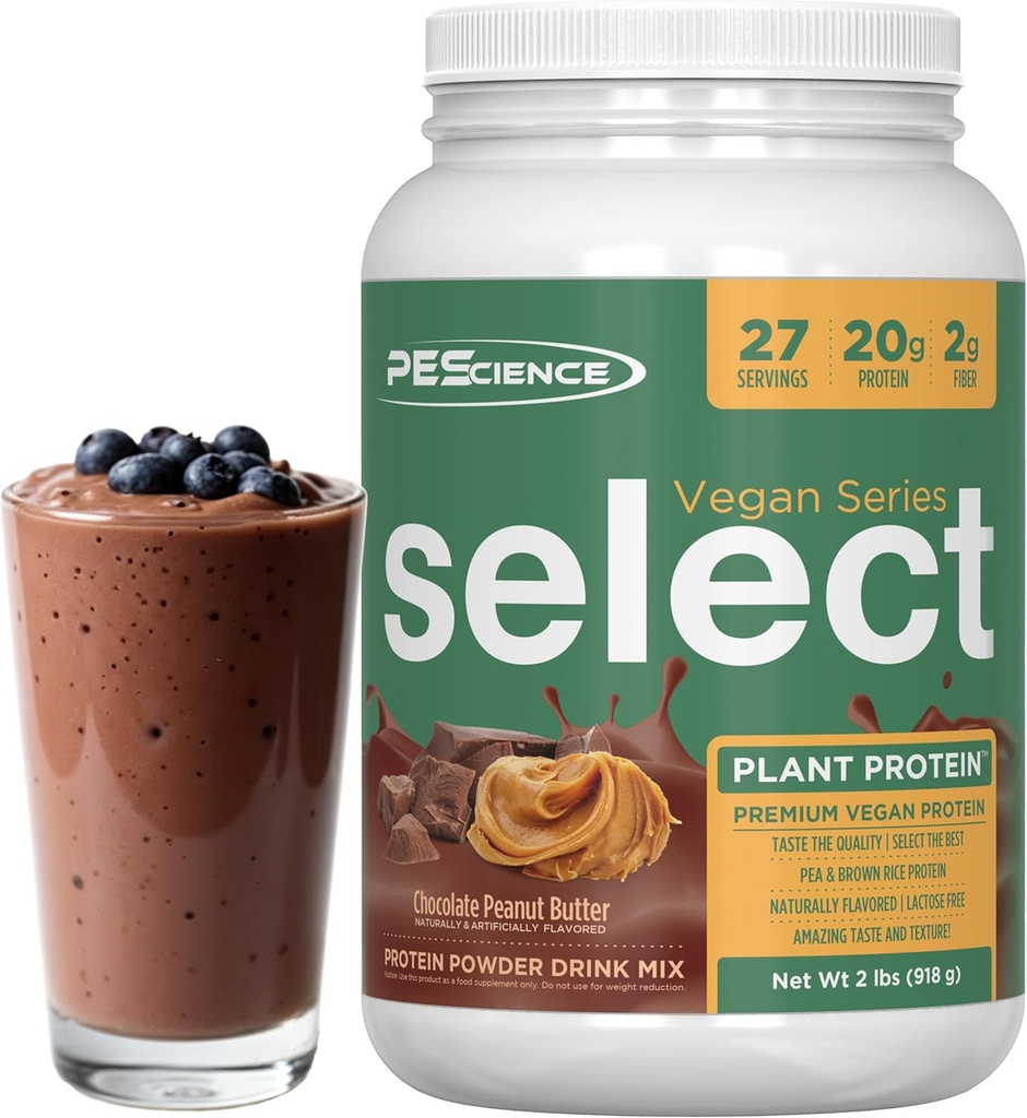 PEScience Select Vegan Protein Powder, Powder de proteínas con base vegetal, Sabor asombroso, Textura de espuma, Pea y marrón Rice Blend, Dairy Free, Lactose Free, Gluten Free - Chocolate Peanut Butter, 27 Servings