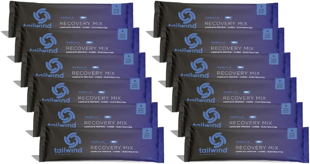 Tailwind Nutrition Recovery Mix, 20 Grams Complete Protein, Carbohydrates, and Electrolytes Powder Drink Mix for Post-Workout, Free of Gluten, Soy, and Dairy, Vegan, 12 Servings, Vanilla