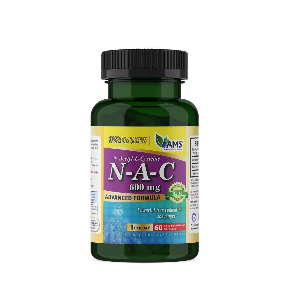 America Medic & Science NAC 600mg – NAC Supplement for Lung Health & Immune Support, Liver Support & Antioxidants – N-Acetyl-Cysteine – 60 Capsules (Pack of 1)