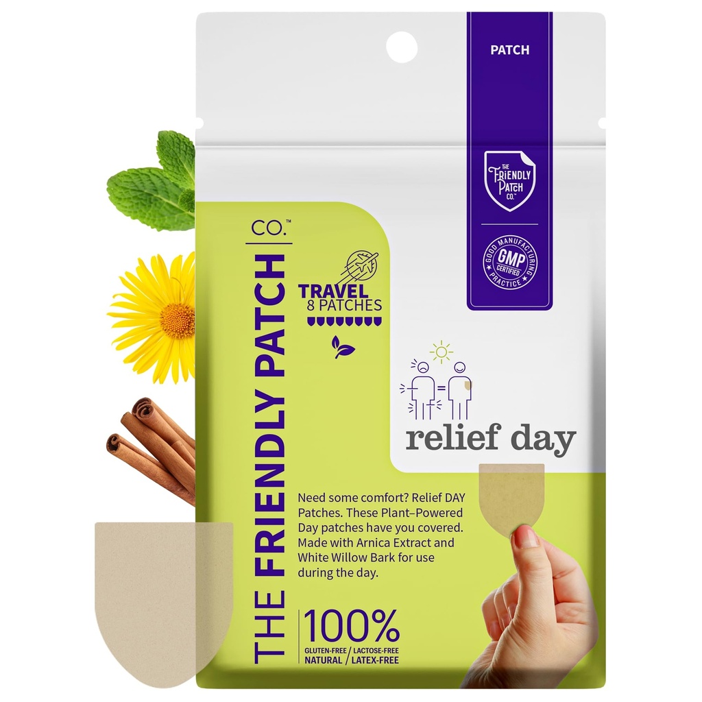 Relief Day Patch - Arnica, White Willow Bark, Saffron & Peppermint for Soreness and discomfort for Women and Men