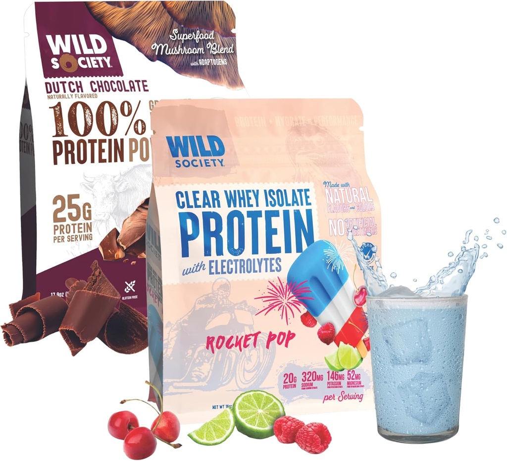WILD SOCIETY Clear Isolate + Whey Concentrate Super Combo - Rocket Pop Clear Whey + Holländsk choklad Whey Concentrate