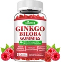 Ginkgo Biloba Gummies com Panax Ginseng e Magnésio, Ginkgo Biloba Suplementos para Foco, Memória e Saúde do Cérebro para Adultos e Crianças, Vegan Raspberry Flavor Gummies, 60 Contagem