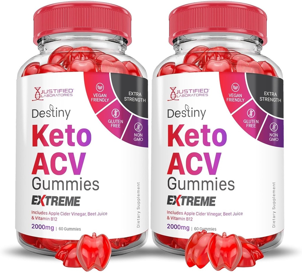 Justified Laboratories (2 Pack Destiny Keto ACV Gummies Extreme 2000MG Destiny Keto Gummies Advanced Formel Apple Cider Vinegar med granatäpplebet Juice Powder B12 Vegan Non GMO 120 Gummys
