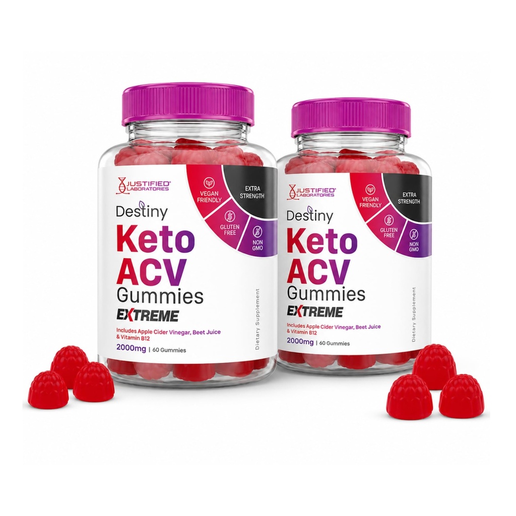 Justified Laboratories Destiny Keto ACV Gummies Extreme (2000 mg) - 60 Count, Pack of 2 - Made with the Mother & Vitamin B12 - Non-GMO, Vegan, Gluten Free - 60 Servings