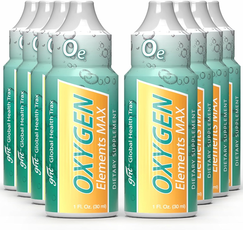 GHT - Elementi di ossigeno Max Ossigeno Liquido Gocce in 1 bottiglia di oncia, Supplemento portatile - Bolster Endurance e Stamina, Pulire Celle (8 Pack)