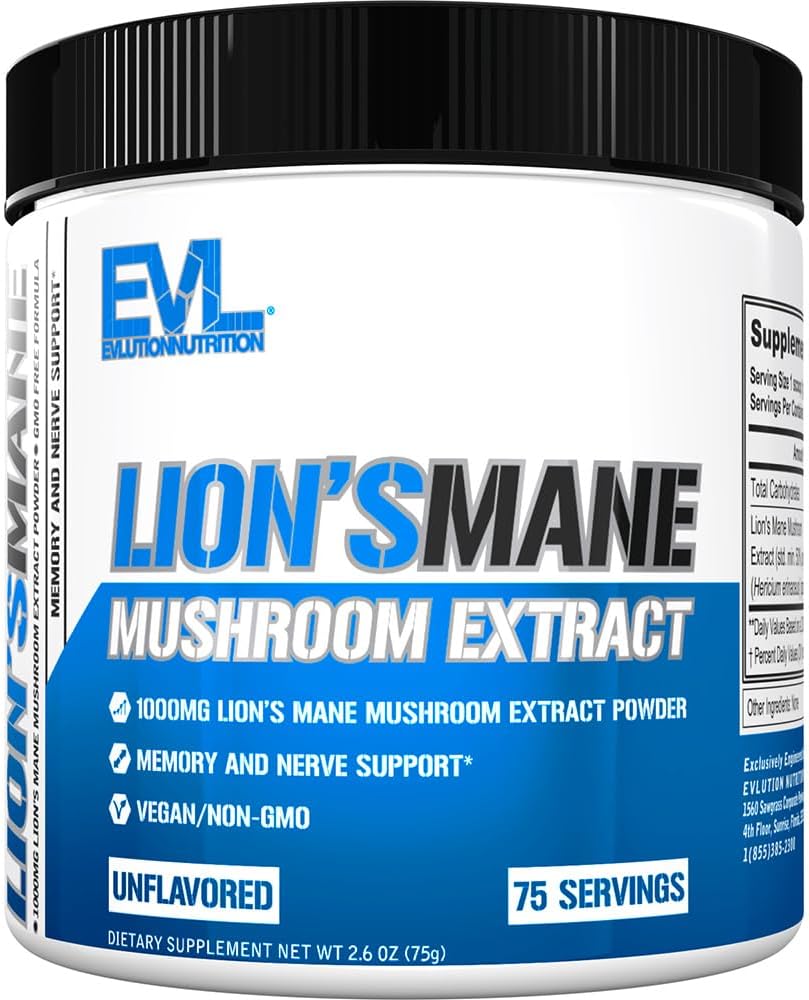 Evlution Organic Lion's Mane Sēņu Papildinājums - Lion’s Mane Sēņu pulveris Nootrops Smadzenes atbalsts Papildinājums Focus Atmiņas Skaidrums un Imunity Atbalsts
