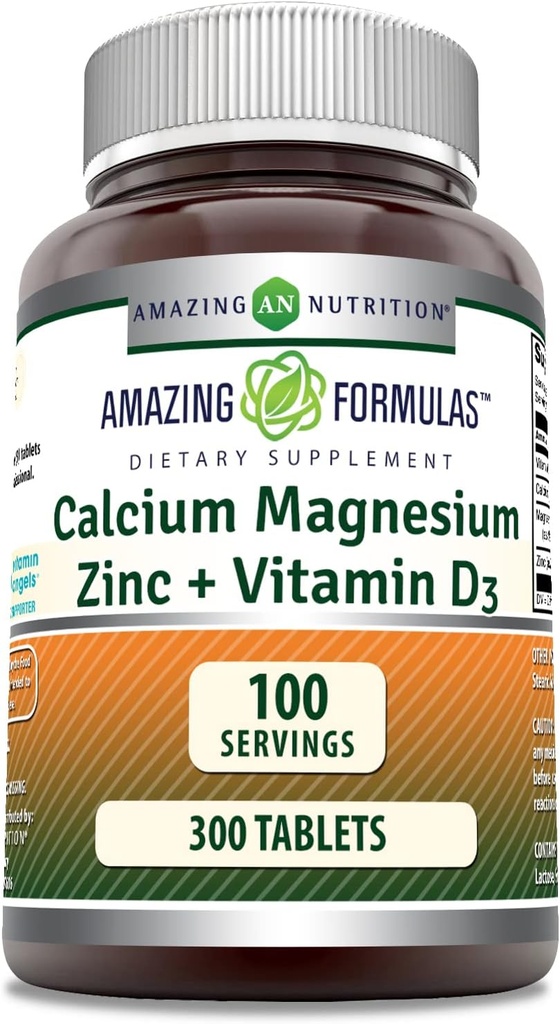Fórmulas increïbles Calci Magnesium Zinc D3 - 300 taules Per Amples suplementaris (Calci 1000mg - Magnesi 400mg - Zinc 25mg Plus D3mina 600 IU - Per Serviting of 3 tetes)