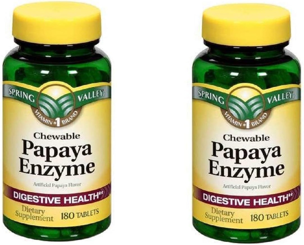 Spring Valley Papaya Enzyme, 180 tyggetabletter (2 stk.)