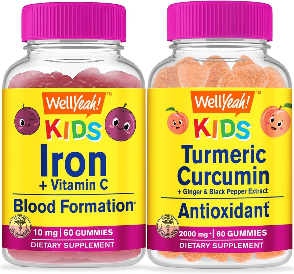 WellYeah Iron + Vitamin C Kids + Turmeric Curcumin Kids, Gummies Bundle - Great Tasting, Vitamin Supplement, Gluten Free, GMO Free, Chewable Gummy