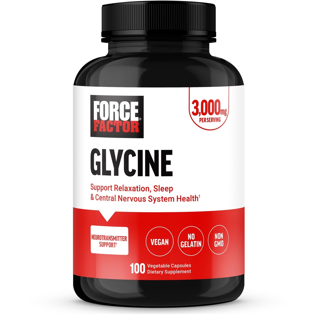 Force Factor Glycine to Promote Relaxation and Restful Sleep, Support Cognitive Function, Mood Balance, and Nerve Health, 100 Vegetable Capsules