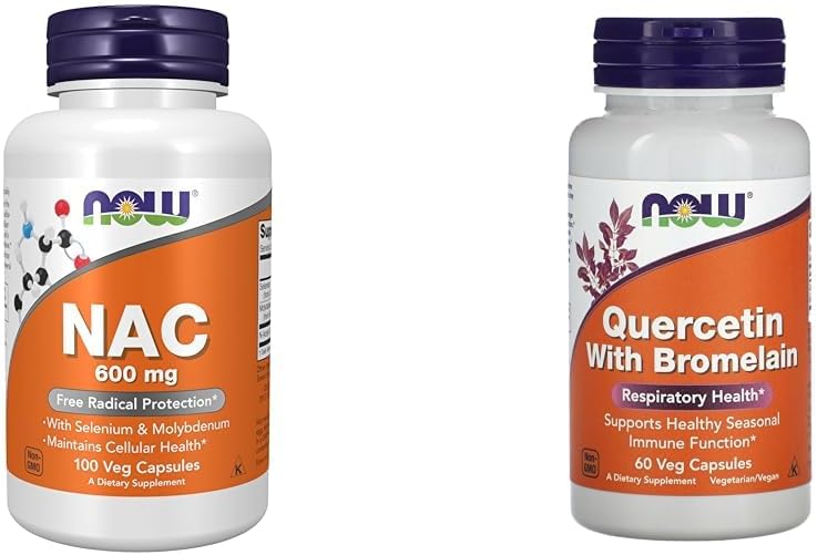 Agora Suplementos, NAC (N-acetilcisteína) 600 mg con Selenium & Molybdenum, 100 cápsulas de Veg e agora Quercetina con Bromelaina - 60 cápsulas de Veg.