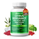 Citrus Bergamot Supplement - 15-in-1 Natural Blend with Red Yeast Rice Hawthorn Olive Leaf Odorless Garlic Turmeric Ginger Fenugreek - 150 Count