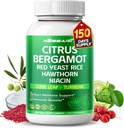 Citrus Bergamot supplement - 15-in-1 Natural Blend with Red Yeast Rice Hawthorn Olive Leaf Odorless Garlic Turmeric Ginger Fenugreek - 150 count - Made &quot; Tested in the USA