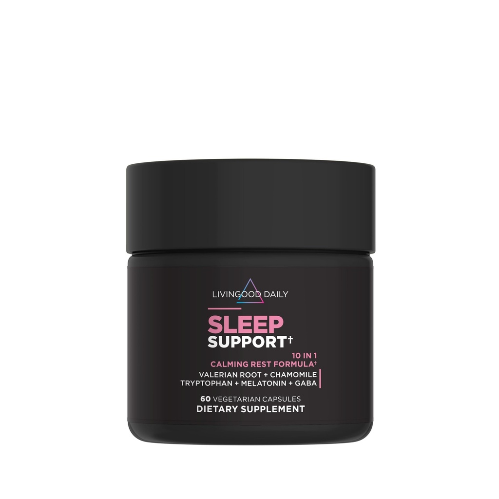 Livingood Daily Sleep Support Supplement, 5 mg Melatonin, 60 Capsules | 10-in-1 Natural Sleep Aid, Chamomile, GABA, Valerian Root, Tryptophan, Relaxation Support for Men & Women, Vegan, Made in USA