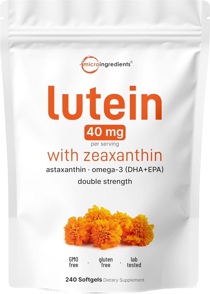 Micro Ingredients Lutein & Zeaxanthin 40mg Softgels, 240 Count, med Astaxanthin, Omega- 3s, & Phospholipids against 124; Eye + Vision Health Vitumes 124; Tredjeparts testet, Non- GMO, Gluten Free