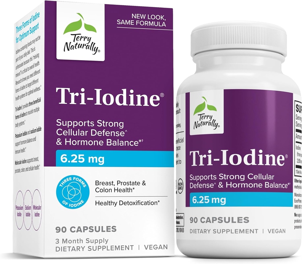 Terry Doğal Tri-Iodine - Tiroid Sağlığını Destekleyin - Moleküler Iodine'nin Kelp'ten Moleküler Iodine ve sodyum Iodide - Beyin & Enerji Desteği - 6.25 mg, 90 Capsules