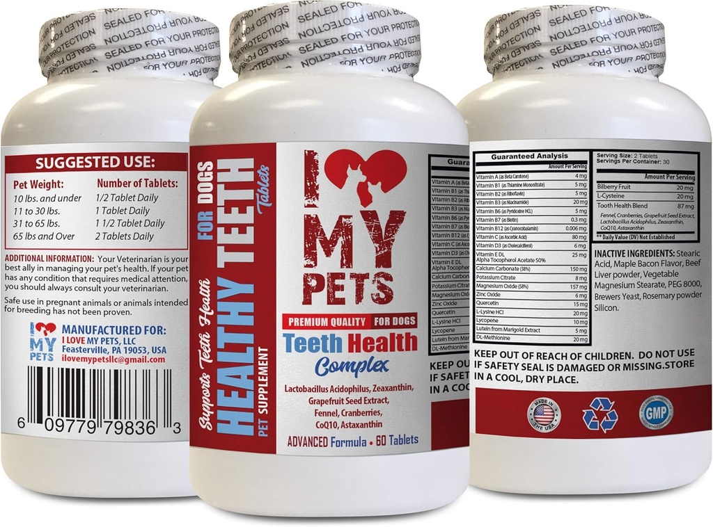 I LOVE MY PETS LLC Dog Gum Health - Dog Teeth Health Complex - for Health Gums and Bad Breath - Dog Mineral Supplementary - 60 procedur (1 lahvička)