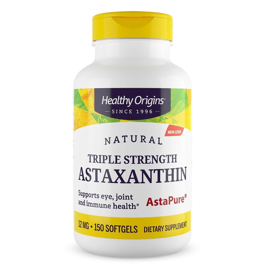 Healthy Origins Astaxanthin 12 mg (Natural, Astapure, Triple Strength, Non-GMO, Gluten Free, Eye Support, Joint Support, Immune Support), 150 Softgels