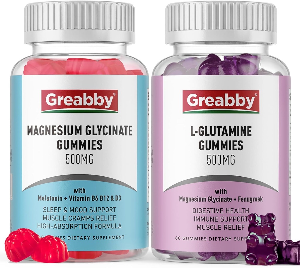 Glutamine Gummies & Magnesium Glycinate Gummies, Muscle Relief & Joint Support, Vegan & Organic, Non-GMO
