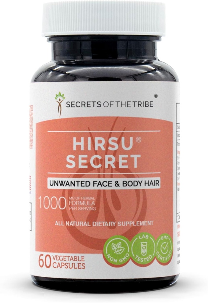 Hirsu Secret 60 kapslit, 1000 mg, Saw Palmetto, Black Cohosh, Vitex, Spearmint, Lavendel, Roheline tee. Soovimatud näo- ja kehakarvad (60 kapslit)